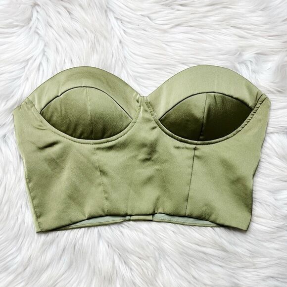 SHEIN Zip Up Strapless Bustier Crop Top Green Size XS - Picture 1 of 5